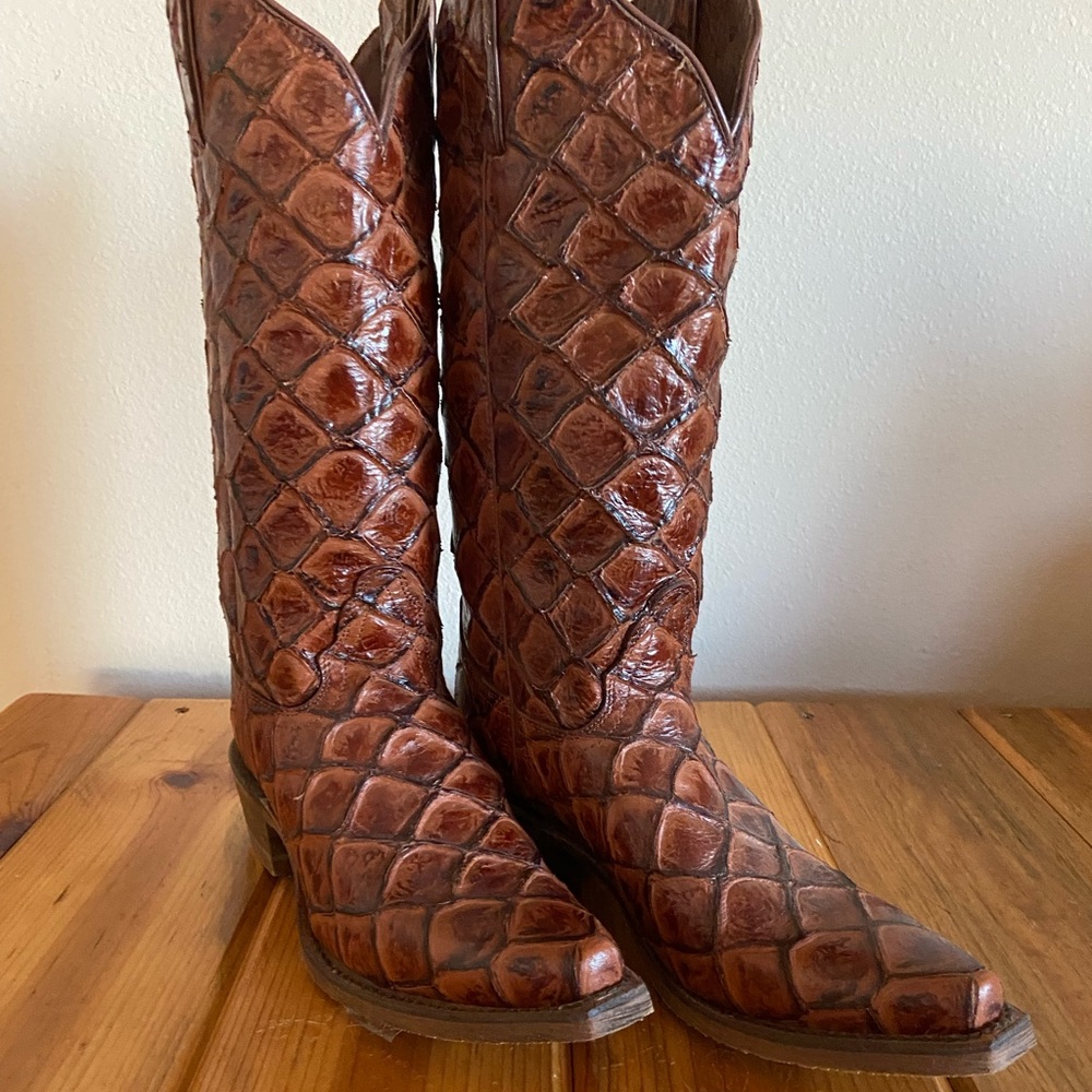 Nocona Cognac Pirarucu Print Cowgirl Boot - Bessie